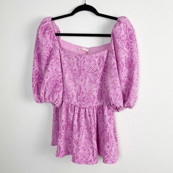 Stine Goya Irene Snake Printed Square Neck Puff Sleeve Top Blouse Pink Casual - Picture 2 of 7